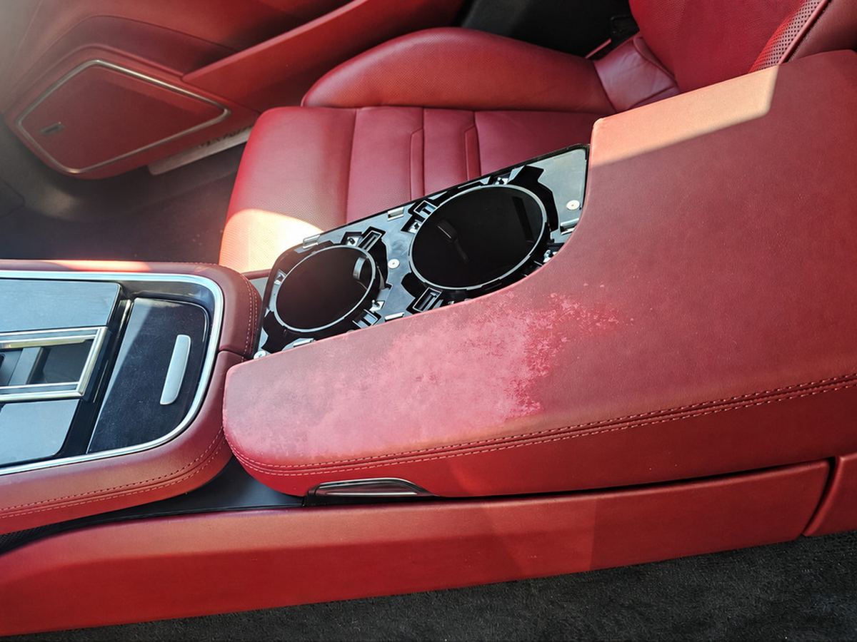 Red leather — colour restoration — Before